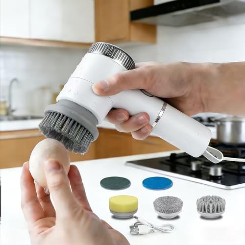 Layver Electric Egg Cleaner Brush Rechargeable Powerful Egg Washer for Fresh Eggs & Vegetable Brush with Battery Level Display,3 Speed Settings + 5 Replaceable Heads,Waterproof Design (White)