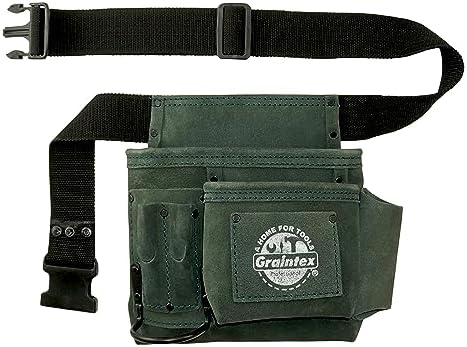 Graintex 5 Pocket Suede Leather Tool Belt/Bag, Multipurpose Leather Tool Belt for Women and Men, Ideal for Construction, Electrician, Handymen, Carpenter, Gardening Pouch & DIY Projects