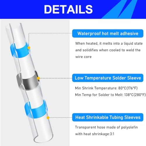 252PCS Heat Shrink Solder Seal Wire Connectors Kit -120 Waterproof Butt Connectors &132 3:1 Heat Shrink Tubing, Marine-Grade Insulated Electrical Wire Terminals for Automotive, Boat, Truck