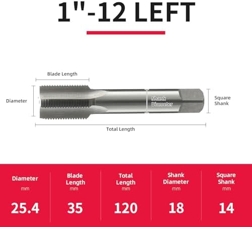 1"-12 Left Hand Straight Flute Thread Tap Machine Tap HSS (High Speed Steel) Threading Tapping Repair Tools DRINYOUNG (1"-12 Left)