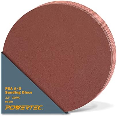 POWERTEC 10 PCS 80 Grit 12 Inch PSA Sanding Discs, Self Stick Adhesive Sandpaper, 12" for Drywall, Woodworking, Paint, Epoxy with Random Orbital Sanders, DA Sanders, 6x48 Belt Disc Sander (110600V)