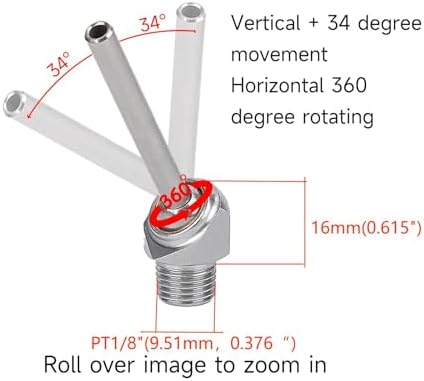 Inclined High-Pressure Cooling Nozzle * 5PC. Installation Thread 1/8" PT 10/30/50mm 304 Material, Suitable for CNC Machine Tools, Lathe Water Spray Jet Cooling.（HTAP-1/8-10)