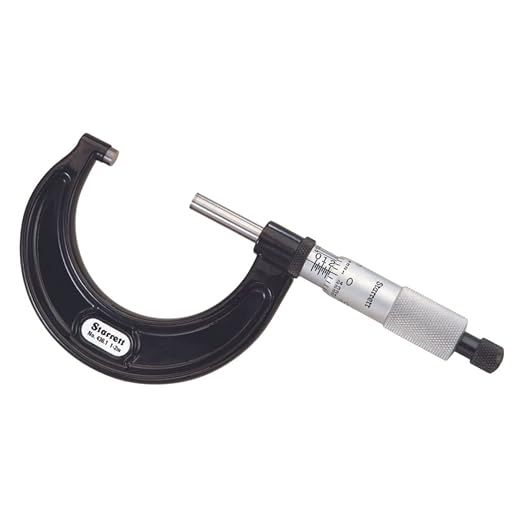Starrett Outside Micrometer with One-Piece Spindle, Satin Chrome Finish and Tapered Frame - Quick and Easy Adjustment, 1-2"Range, .0001" Graduation - T436.1XRL-2