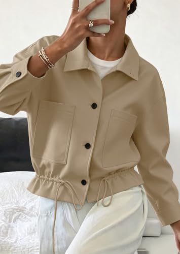 Womens Funnel Neck Jackets Fall Casual Ruffle Hem Cropped Coats