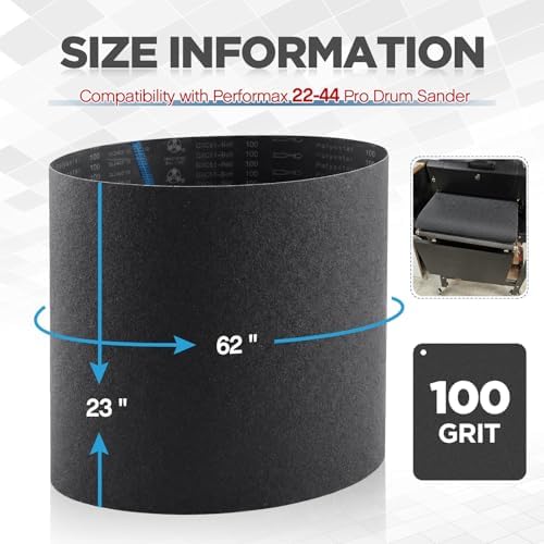 Lounsweer 23"x62" 100 Grit Drum Sander Feed Belt Conveyor Silicon Carbide Feed Belt Heavy Duty High Grip Compatibility with Performax 22-44 Pro Drum Sander