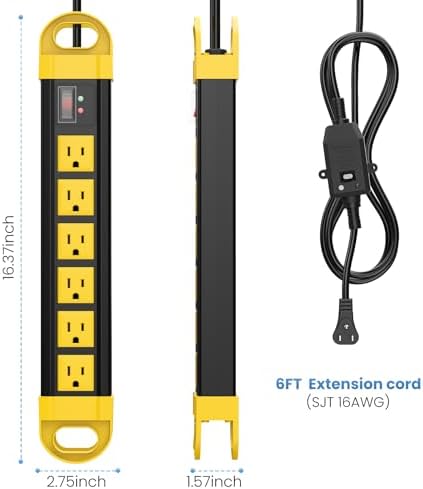 HHSOET GFCI Outdoor Power Strip Weatherproof IPX6 Waterproof, Yellow 6FT