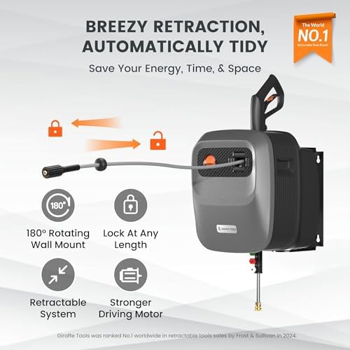 Giraffe Tools Grandfalls Retractable Wall Mount Pressure Washer G20, 65FT