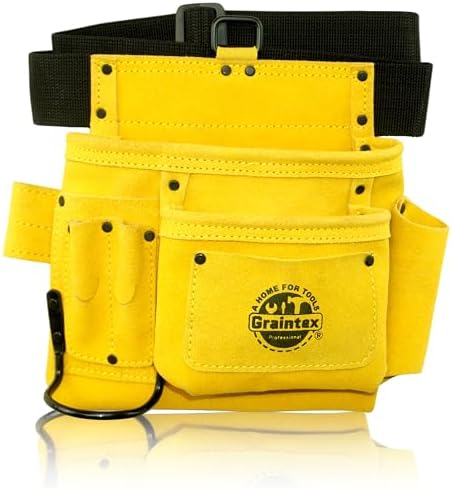 Graintex 5 Pocket Suede Leather Tool Belt/Bag, Multipurpose Leather Tool Belt for Women and Men, Ideal for Construction, Electrician, Handymen, Carpenter, Gardening Pouch & DIY Projects