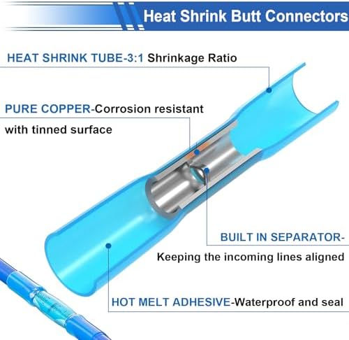 smseace 350PCS Heat Shrink Butt Connectors 26-14/22-16/16-14/12-10AWG Waterproof Electrical Wire Butt Crimp Connectors for Automotive Boat Stereo Industrial Equipment