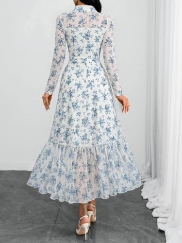 GothDark Polka dot Dress for Women Tie Neck Bow Ruffle Fall Vintage Dress