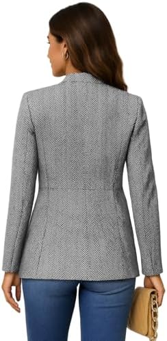 Mina Self 2026 Fall Women's Open Front Tweed Blazer,Plaid Fitted Jacket