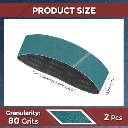 2 Pcs Sanding Belts 6 x 89 Inch 80 Grit Zirconia