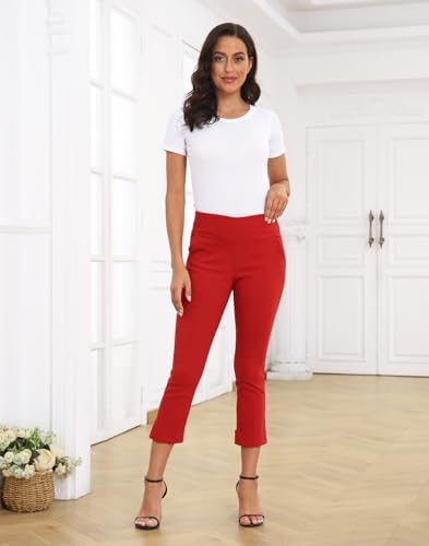 HDE Pull On Capri Pant for Women w/Pockets Elastic Waist Cropped Work Pant