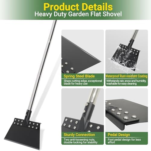 Weed Scraper 65 Inch Garden Flat Shovel with 11in Spring Steel Blade