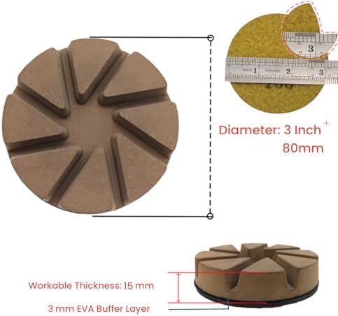 Hybrid Diamond Ceramic Polishing Pucks, Aggressive Concrete Terrazzo Floor Hook n Loop Grinding Pads, 3 Inch Long Using Life Transitional Discs,200# 9PCS