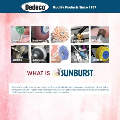 Dedeco Sunburst Radial Bristle Discs 48-Pack - 9/16" Curved - Red 220 Grit (Standard) - Aluminum Oxide for Polishing & Finishing