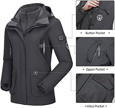 CAMEL CROWN Womens Waterproof Ski Jacket 3-in-1 Windbreaker Winter Coat Fleece Inner for Rain Snow Outdoor Hiking