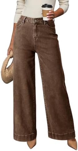 Dokotoo Women's Casual High Waisted Jeans Stretch Wide Leg Loose Denim Pant