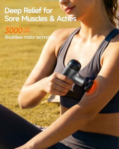 HEYCHY Mini Massage Gun Deep Tissue with Heat, FSA Eligible Massager Gun for Back Neck Relief, Portable Percussion Muscle Massager with 4 Massage Heads for Athletes, Men Women, HSA Eligible