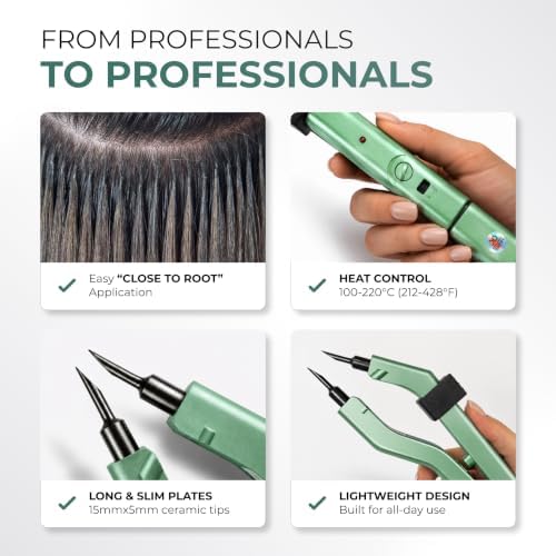 Professional Keratin Fusion Tool for Hair Extensions – Slim Long Heating Plates, Adjustable Temperature, Rapid Heat-UP, Seamless Fusion, Root Access, Salon-Quality Keratin Glue Gun (Mint Green)