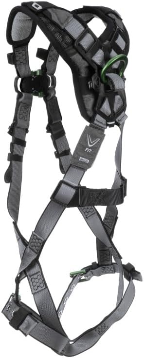 MSA V-FIT Standard Safety Harness - Polyester & Nano-Technology Treated Web Full Body Harness Back, Shoulder Padding, Gray
