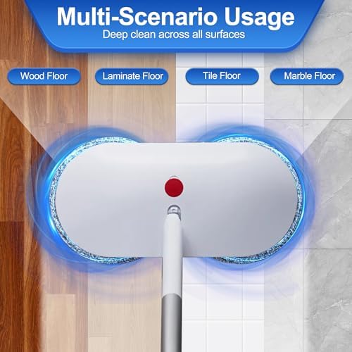 Cordless Electric Spin Mop - Power Mop with 2 Floor Scrubber Pads & Automatic Cleaning Bucket Suitable for Wooden, Marble, Tile, Hardwood Floor