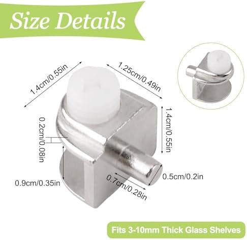 Adjustable Glass Shelf Bracket, 20Pcs Frameless Glass Shelf Holder Zinc Alloy Half Round Glass Clamp with Pin Wall Mounted Clips for 3-10mm Glass Shelves