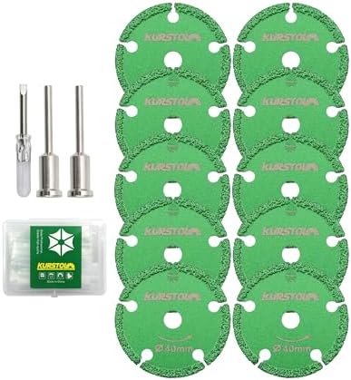 Diamond Rotary Tool Cut-Off Wheels - 10pcs 1-9/16 Inch(40mm) Metal Cutting disc for Rotary Tool Accessories with 2pcs 1/8” Mandrels for Metal, Iron Pipe, Iron Sheet, Bolts, Screws