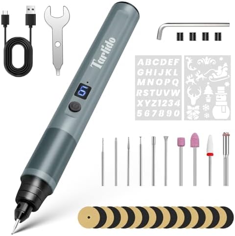 Tarlido Electric Engraving Pen, Mini Cordless Rotary Tools, USB-C Rechargeable Etching Pen, 4V/1200mAh DIY Engraver Machine for Metal, Wood, Glass, Plastic,2 Stencils, Dark Grey