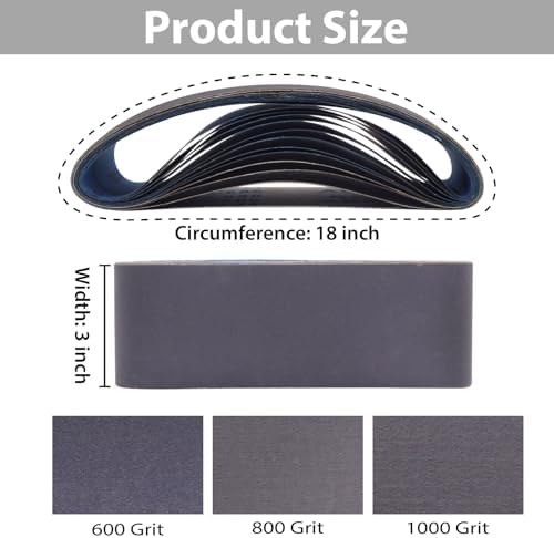 3 x 18 Inch Silicon Carbide Sanding Belts, 15 Pack
