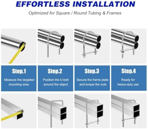 8 Pcs Heavy Duty M8 Square U Bolts Kit, 1 Inch Wide 304 Stainless Steel U-Bolt with Frame Plates and Washers, Marine Grade U Bolt M8 x 25mm W x 70mm L Trailer Axle Clamp