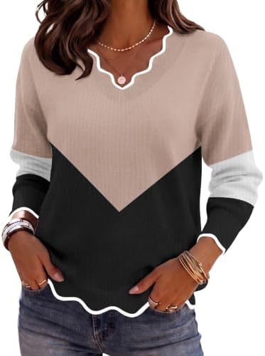 Zeagoo Women's 2026 Fall V Neck Sweater Long Sleeve Lightweight Knit Tops