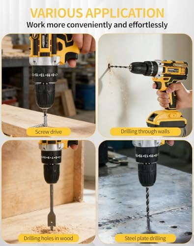 21V Cordless Drill Driver Kit, 25+1 Clutch, 2 Batteries & Charger, 3/8" Keyless Chuck, LED Light, Complete Drill Set with Carry Case, Ideal for Home Improvement, Household Repairs & DIY Projects