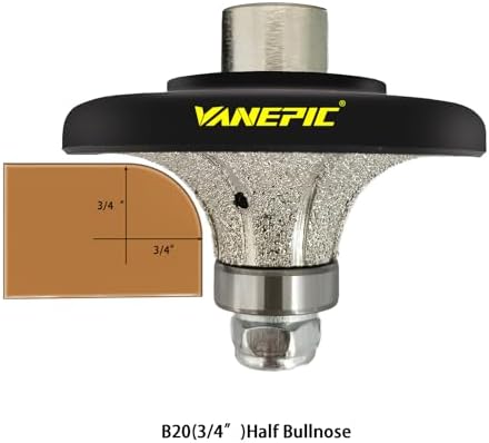 3/4 inch B20 Diamond Demi bullnose Half Bullnose Profile Wheel Diamond Hand Profiler Router Bit with 5/8-11 Thread for Grinder Polisher Granite Marble Concrete and Countertop Edge Shaping