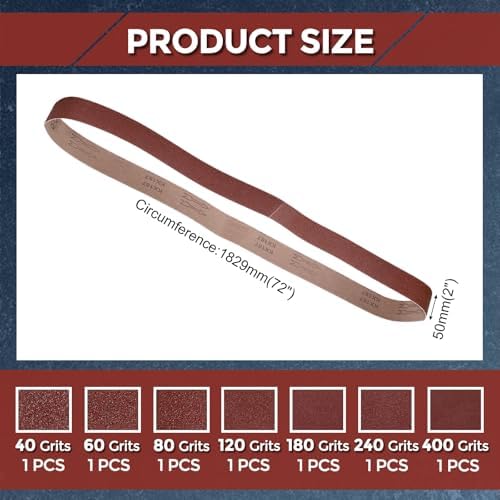 7 Pcs Sanding Belts 2 x 72 Inch 40/60/80/120/180/240/400 Grit