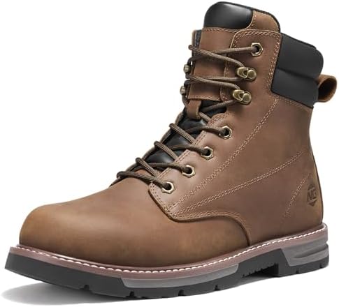 NINGO Steel Toe Work Boots for Men, Water Resistant Crazy Horse Leather