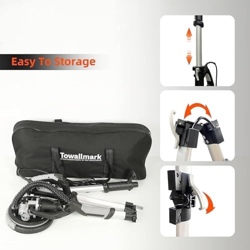 GarveeTech Drywall Sander, 750W Electric Drywall Sander 6.5A, 7 Variable Speed 900-1800 RPM Sander with LED Light, 14 Pcs Sanding discs, with Extendable Handle and Carrying Bag