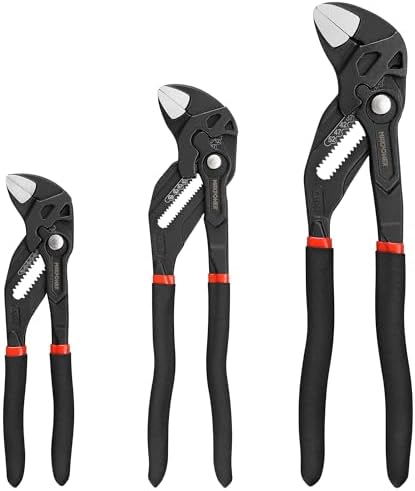 MAXPOWER 3-Pc Pliers Wrench Set, 7" 10" 12", Smooth Jaw, Push-Button Adjust
