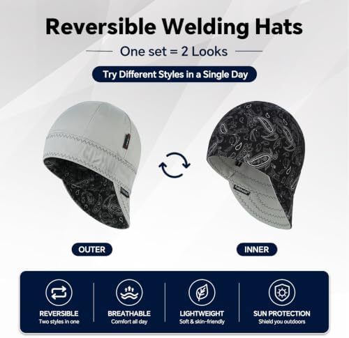 Fullsheild Reversible Welding Cap FR Cotton Welder Hat for Men Women, Grey