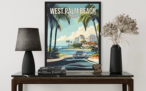 West Palm Beach Florida Black Framed Wall Art Print Poster, US Vintage Retro Beach Scenery Posters Prints for Restroom Home Picture Painting Artwork Gallery 219 (West Palm Beach Florida, 14"L x 11"W, Black Frame)