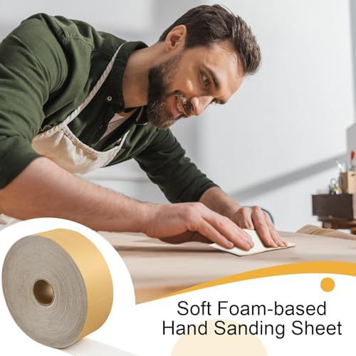 Lounsweer 320 Grit Sanding Sponge Roll, 200 Pcs Soft Sponge Back Sandpaper, 4.5 x 4.9 Inch Perforated Sanding Sheets for Auto Body, Wood, Metal, Paint, Primer, Plastic,DlY Projects
