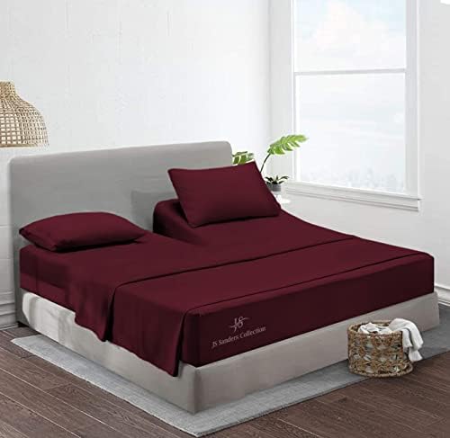 JS Sanders Collection Split Head Sheet Set Cal. King Size,Wine