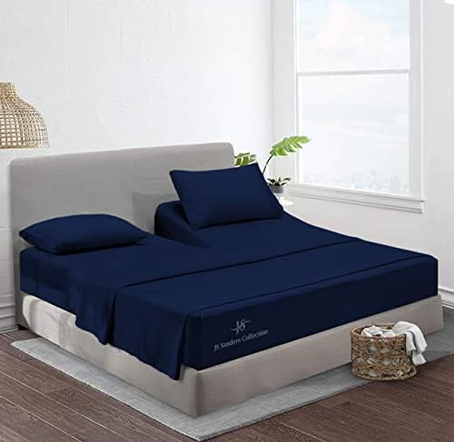 JS Sanders Collection Split Head Sheet Set King Size,Navy Blue