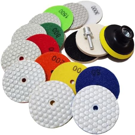 3 Inch Dry Diamond Polishing Pads, 11PCS Wet/Dry Granite Buffing Pad Kit for Marble Concrete Quartz Stone Tiles - High Temperature Resistance Sand Pad for Drill Grinder Polisher