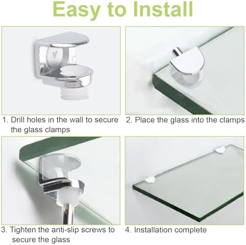 Adjustable Glass Shelf Bracket, 20Pcs Frameless Glass Clamp with Pin Wall Mounted Clips for 4-8mm Glass Cabinet