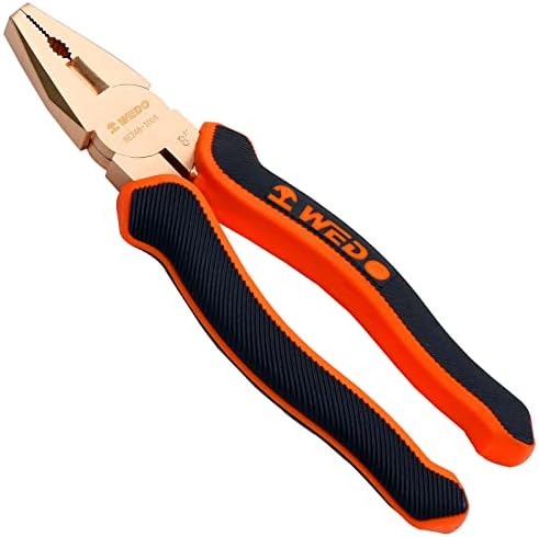 WEDO Non-Sparking Lineman's Pliers 8", Spark-free Safety Side Cutter Linemans Pliers, Combination Pliers, Wire Stripper, Crimper, Non-Magnetic, DIN Standard, BAM & FM Certificate, Beryllium Copper