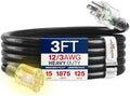 3ft Outdoor/Indoor Extension Cord 12/3 Gauge Extra Heavy Duty 3 Prong SJTW, Waterproof, Flexible Cold-Resistant Long Power Cord,15A 125V 1875W, Black by LifeSupplyUSA