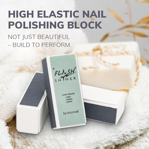 Flash Shiner® Block – 3-Way Nail Buffer – Pack of 4 – Professional Nail Buffer for Natural Shine – Smooths, Conditions & Polishes – Manicure Tool for Home or Salon Use