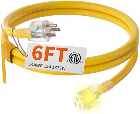 HUANCHAIN 14 Gauge Heavy Duty Outdoor Extension Cord 6 FT Waterproof