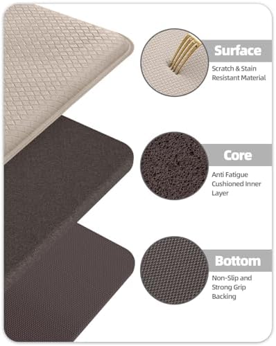 Color&Geometry Anti Fatigue Cushion Kitchen Mat for Floor -24"x94",Wide,Easy Clean, Water & Oil Proof, Anti Slip, Foam Rubber Runner Rug for Front Sink Comfort Standing,Dark Beige